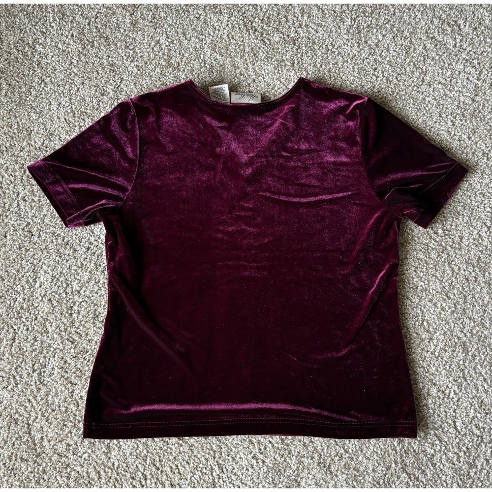 VTG 90s Y2K Kathie Lee Collection Womens Large Velvet V Neck‎ Top Dark Boho - Picture 5 of 5